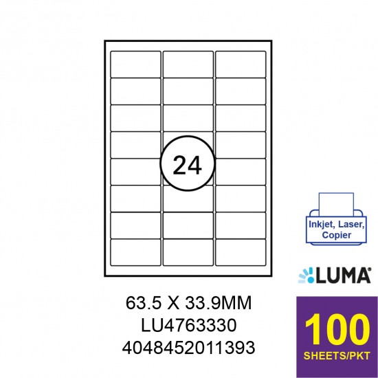 LUMA Etiketten 64,6 X 33,8 Mm – 600 Stück, 25 Blatt A4, Selbstklebend, Weiß