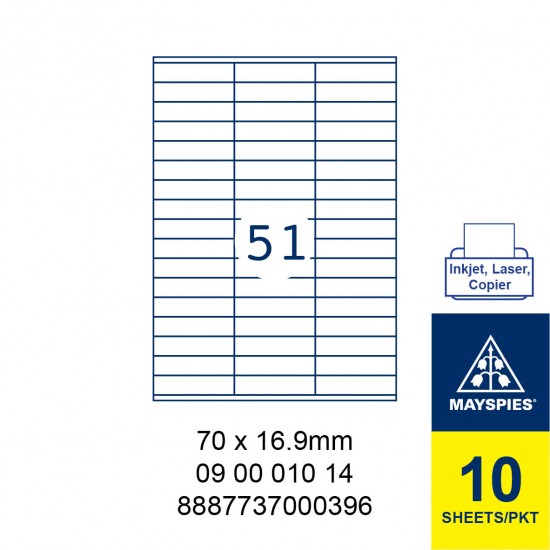 White Inkjet laser Copier labels 1x10 sheets
